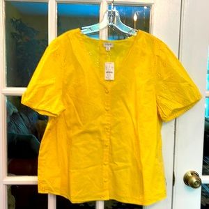 Yellow JCrew eyelet short sleeve button down NWT